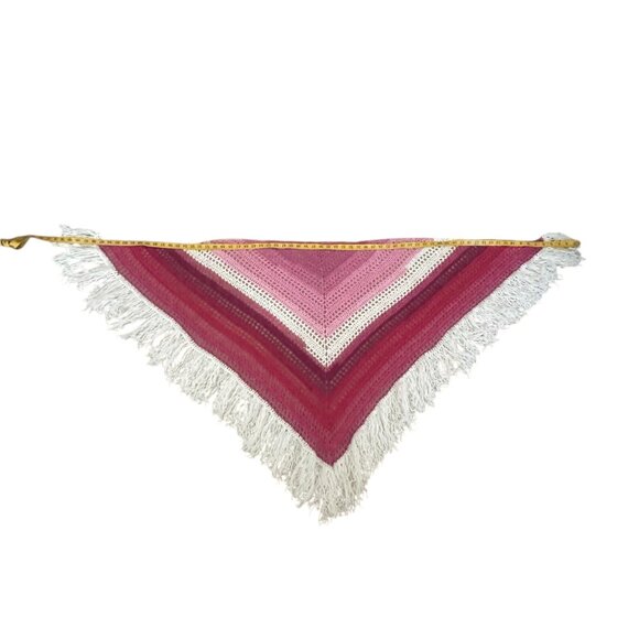 Crochet Shawl with Fringe Shades of Pink and White Handmade 72\